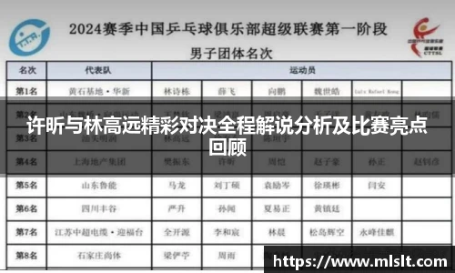 许昕与林高远精彩对决全程解说分析及比赛亮点回顾